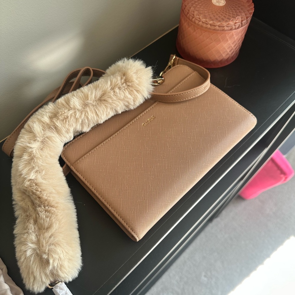 Calpak Tan Crossbody Bag with Plush Strap